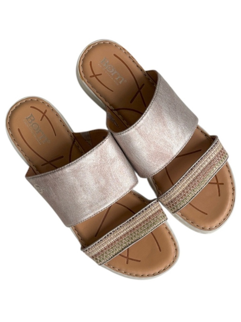 Born Leather Shore Two Strap Slide Sandals Size 10 Rose Gold